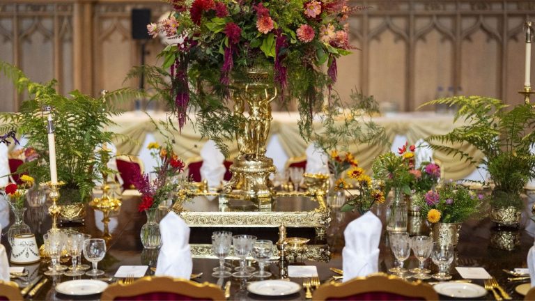 Inside the royal state banquet: Where fall-inspired flowers meet Dutch napkin art and 18th-century silver in a celebration of history