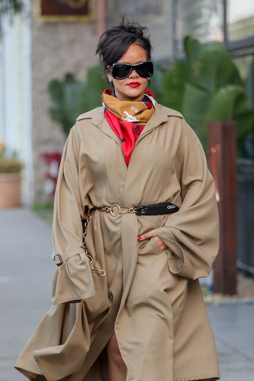 Rihanna Styles a Basic Trench Into Street Style Perfection Sans Pants