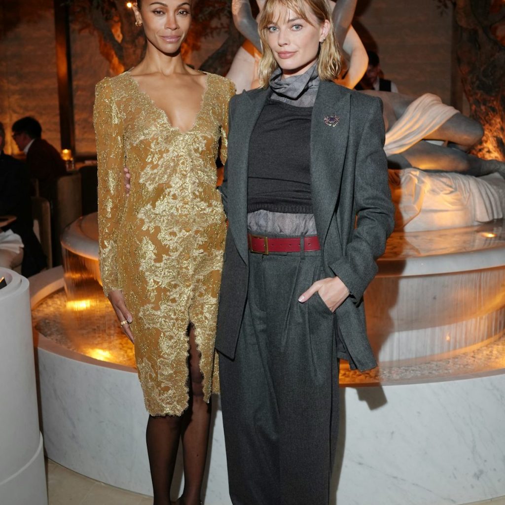 Zoe Saldaña & Margot Robbie Meet Up in Contrasting Style