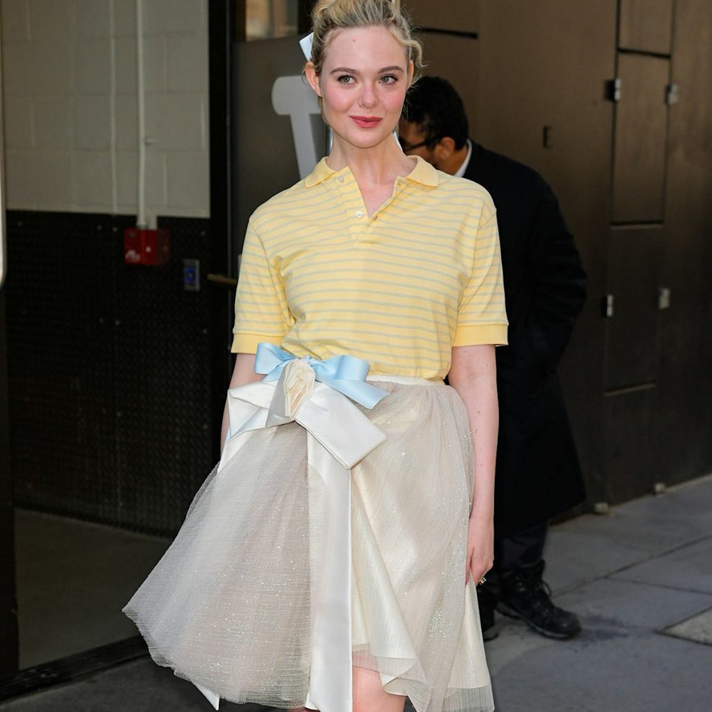 Elle Fanning Is a Preppy, Preppy Princess in a Polo and Ballroom Skirt