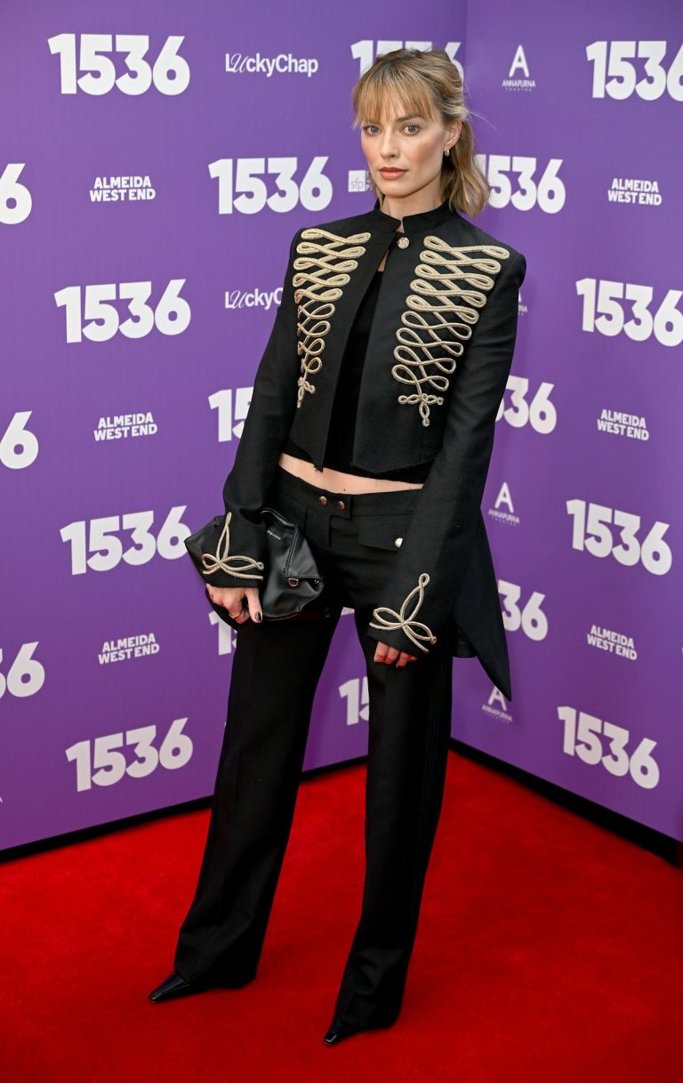 Margot Robbie Pairs a Band-Geek Jacket with Ultra Low-Rise Bumsters