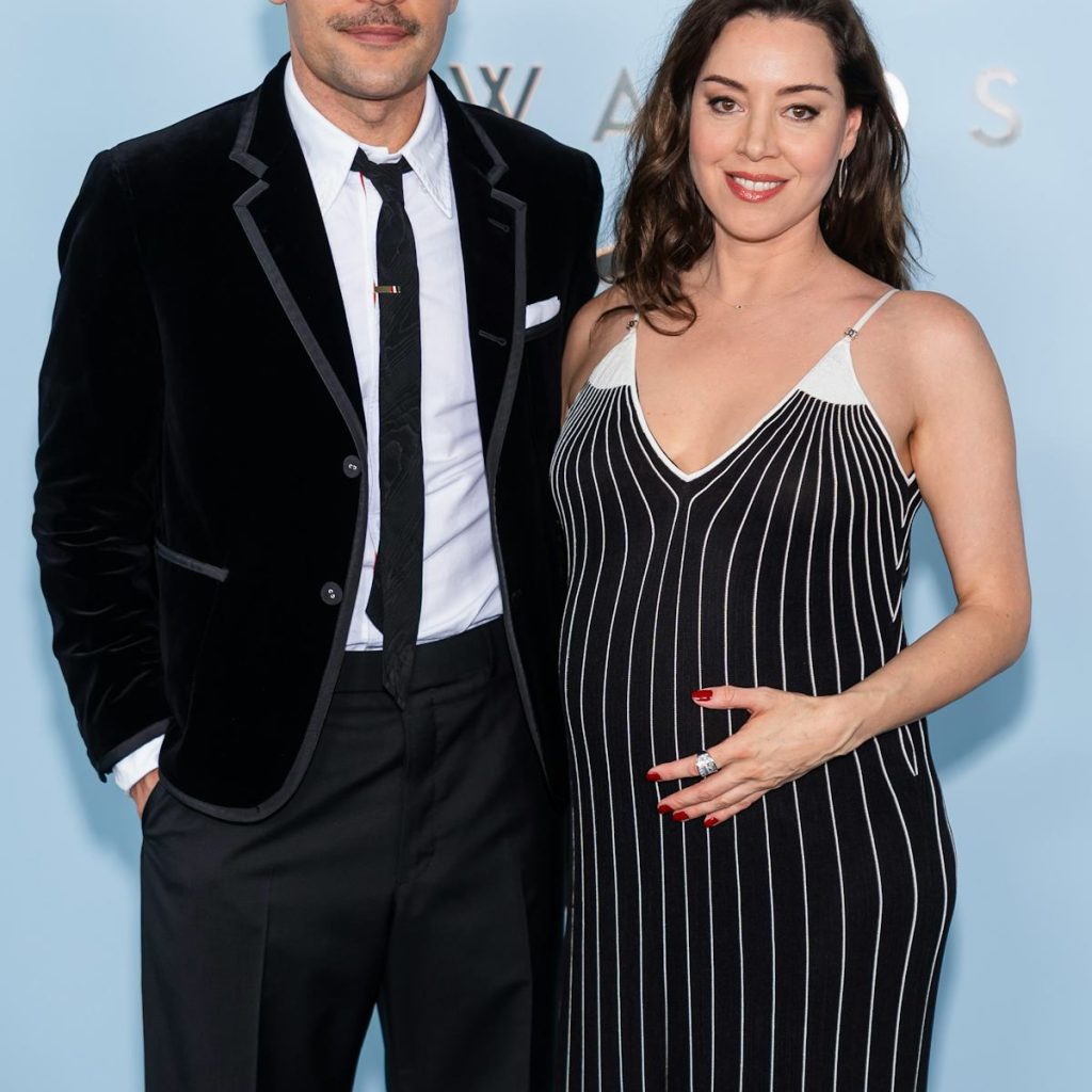 Aubrey Plaza's Maternity Wear is Custom Chanel For Red Carpet Debut with Christopher Abbott