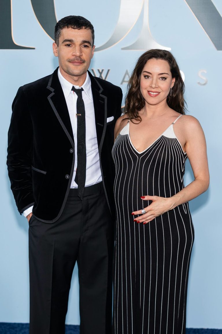 Aubrey Plaza's Maternity Wear is Custom Chanel For Red Carpet Debut with Christopher Abbott
